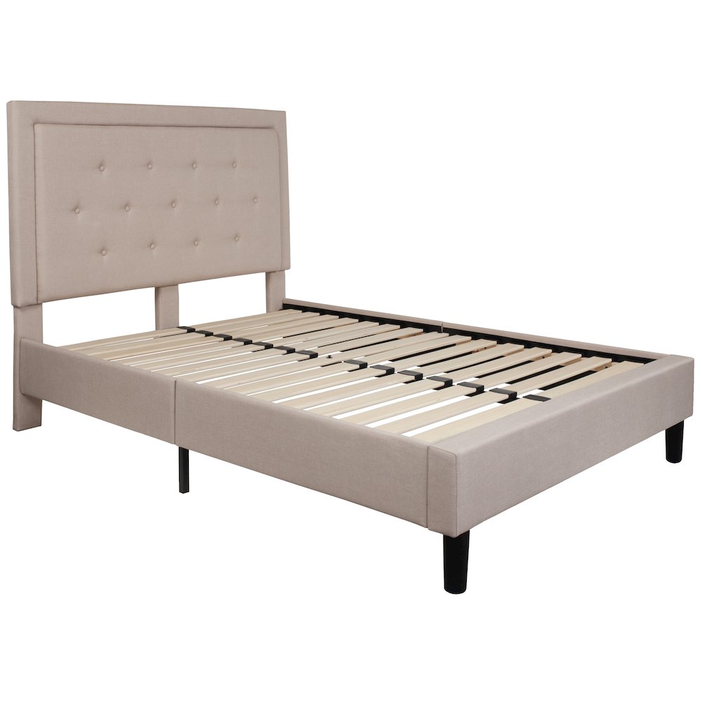 Full Size Tufted Upholstered Platform Bed in Beige Fabric. Picture 1
