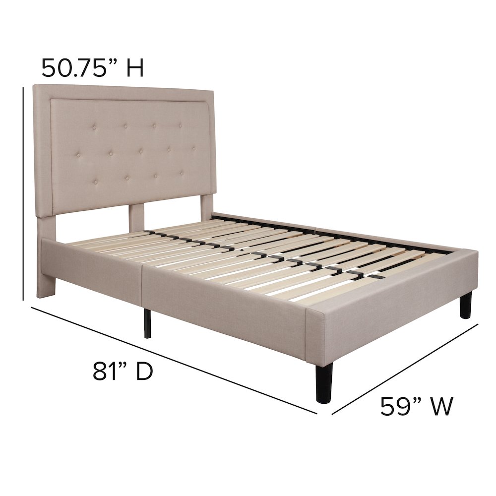 Full Size Tufted Upholstered Platform Bed in Beige Fabric. Picture 5