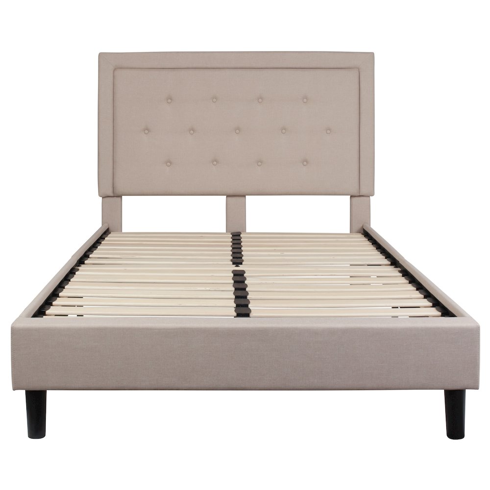 Full Size Tufted Upholstered Platform Bed in Beige Fabric. Picture 6