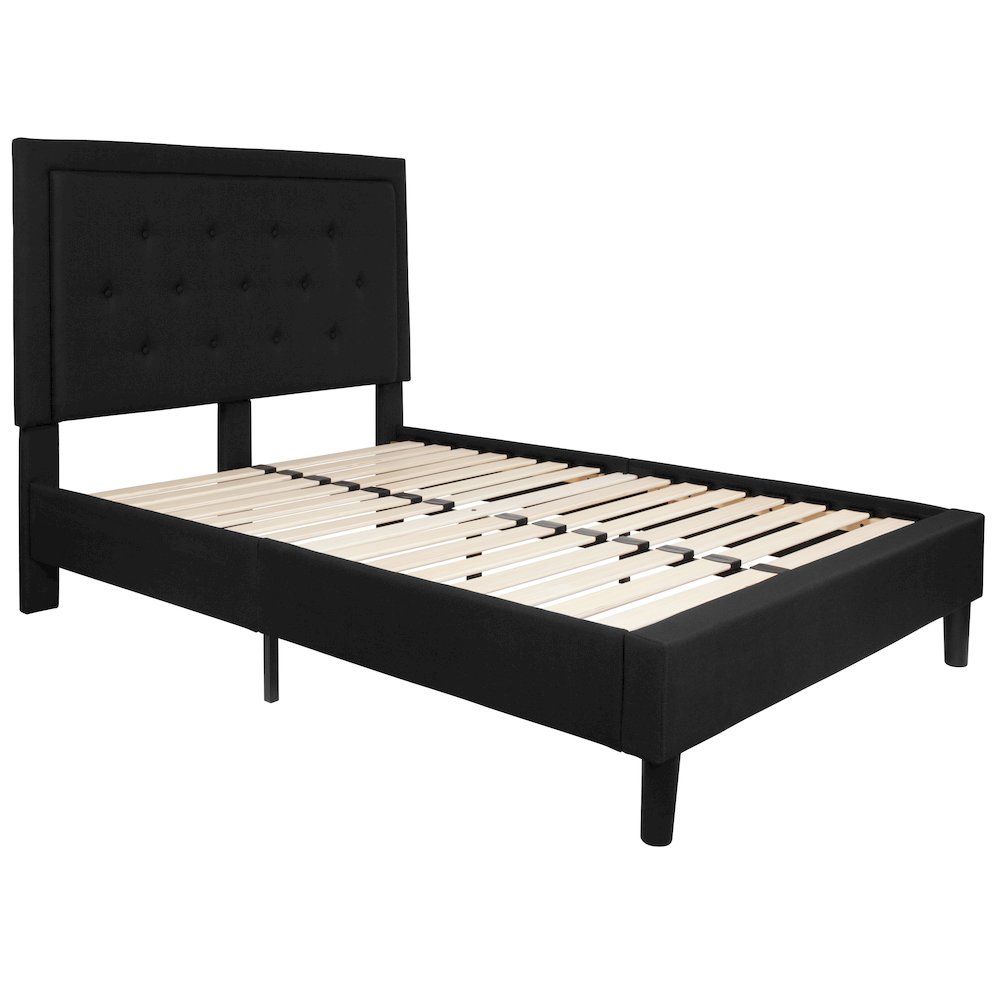 Full Size Tufted Upholstered Platform Bed in Black Fabric. Picture 1