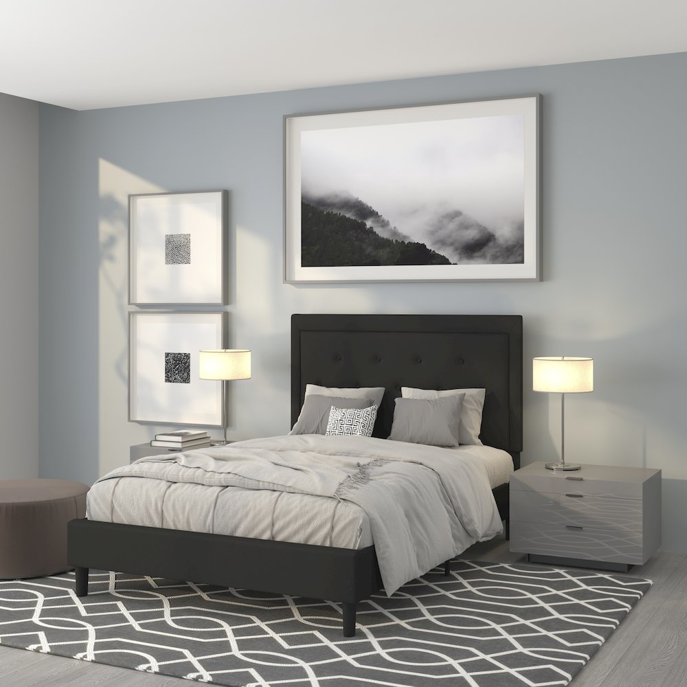 Full Size Tufted Upholstered Platform Bed in Black Fabric. Picture 2