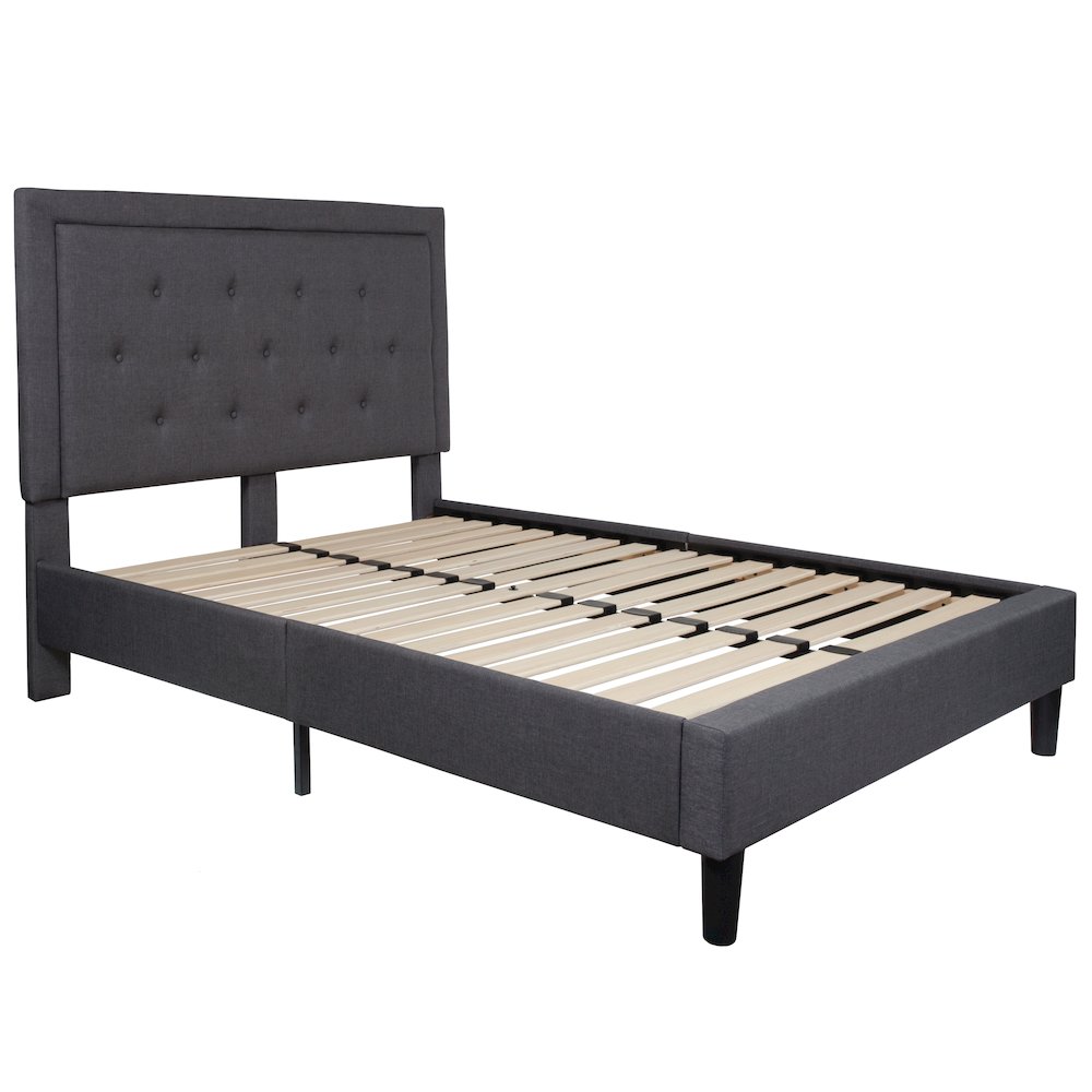 Full Size Tufted Upholstered Platform Bed in Dark Gray Fabric. Picture 1