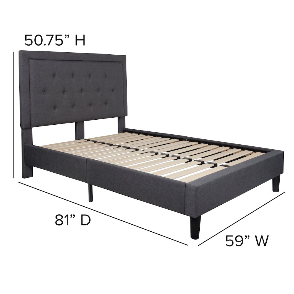 Full Size Tufted Upholstered Platform Bed in Dark Gray Fabric. Picture 5