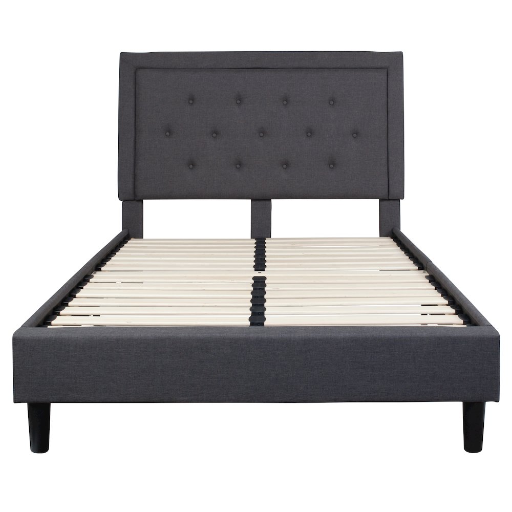Full Size Tufted Upholstered Platform Bed in Dark Gray Fabric. Picture 6