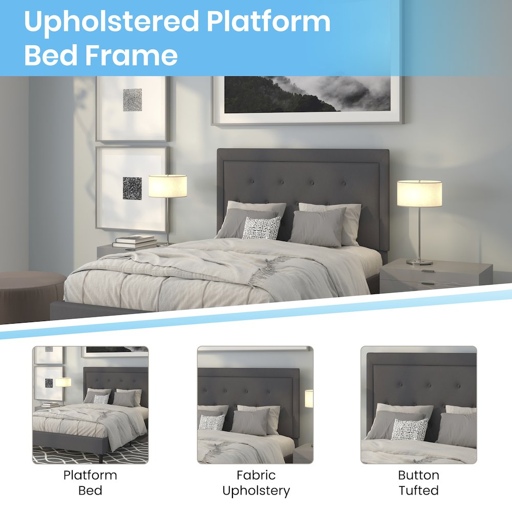 Full Size Tufted Upholstered Platform Bed in Dark Gray Fabric. Picture 4
