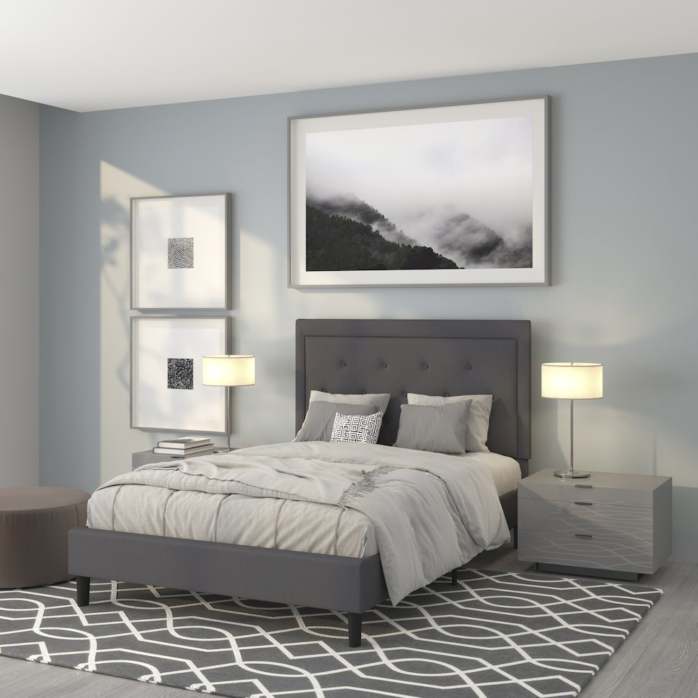 Full Size Tufted Upholstered Platform Bed in Dark Gray Fabric. Picture 2