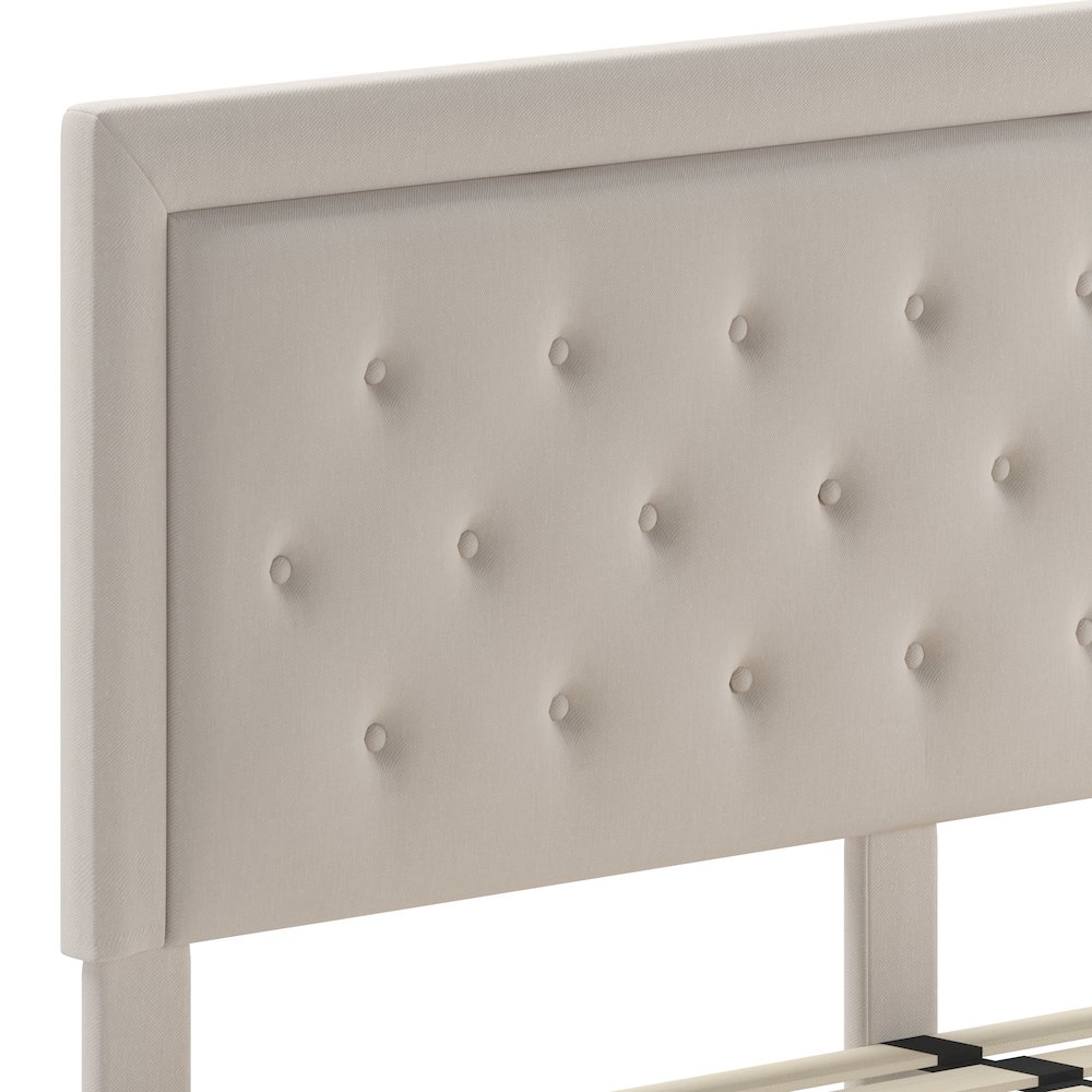 King Size Tufted Upholstered Platform Bed in Beige Fabric. Picture 7
