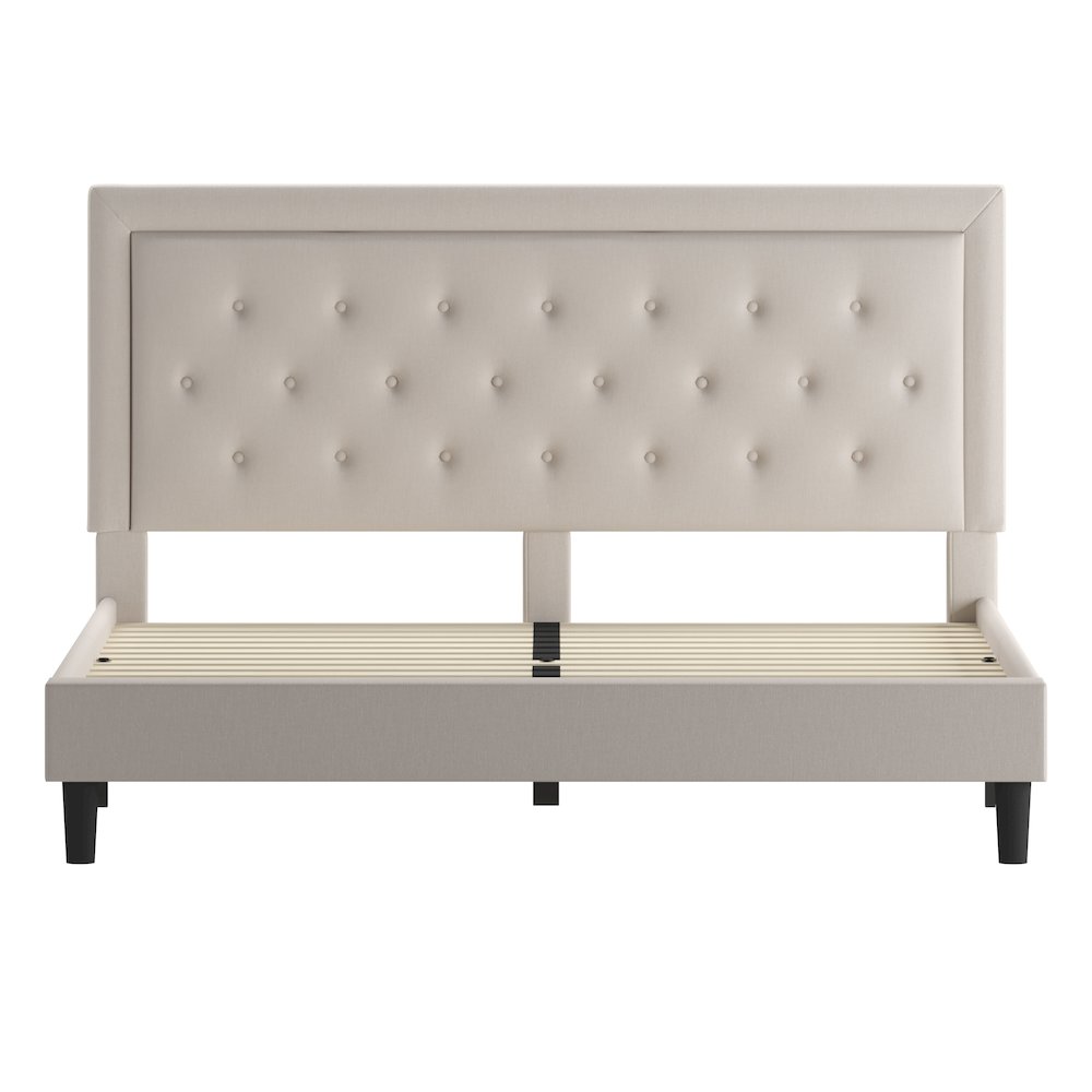 King Size Tufted Upholstered Platform Bed in Beige Fabric. Picture 9