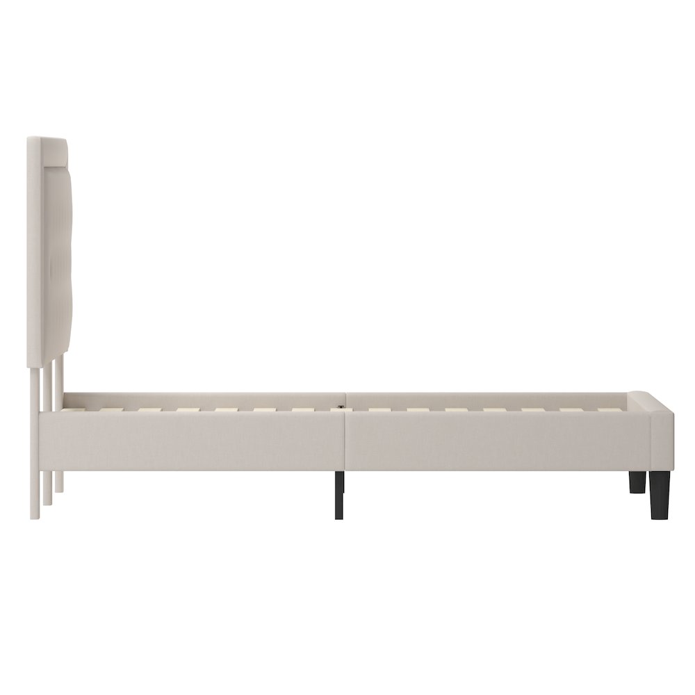 King Size Tufted Upholstered Platform Bed in Beige Fabric. Picture 8