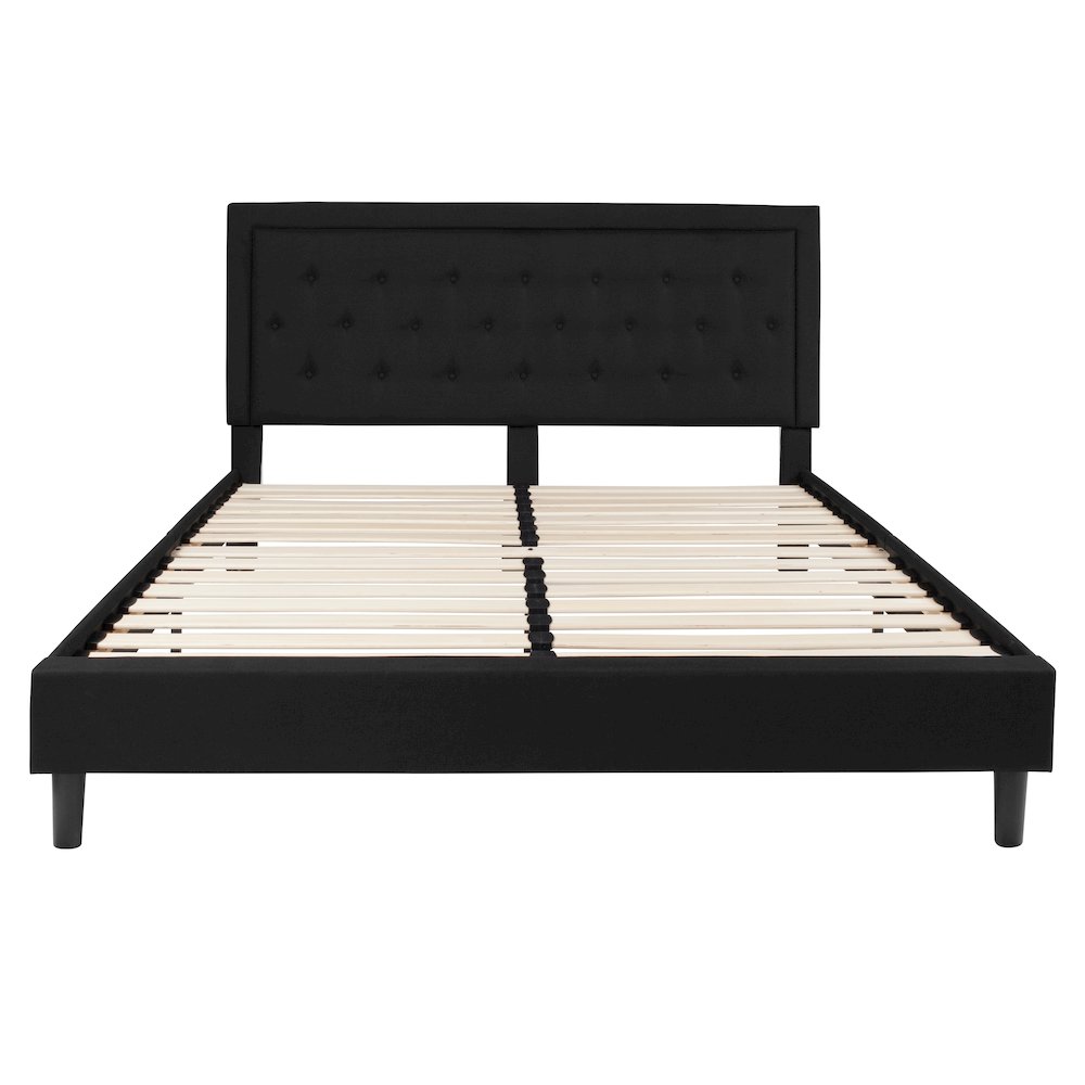 King Size Tufted Upholstered Platform Bed in Black Fabric. Picture 8