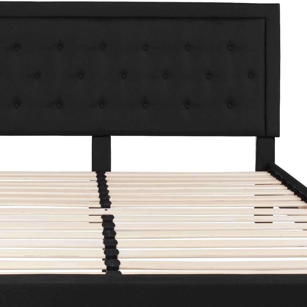 King Size Tufted Upholstered Platform Bed in Black Fabric. Picture 10