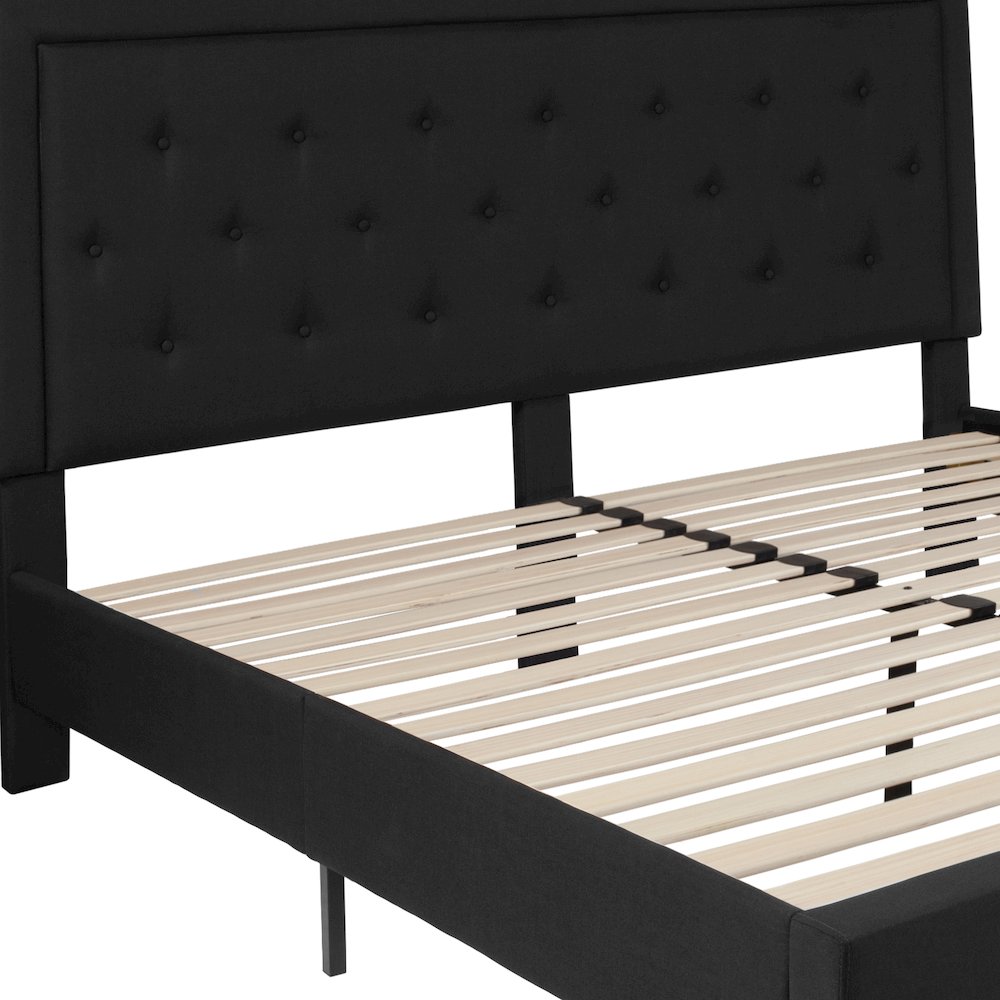 King Size Tufted Upholstered Platform Bed in Black Fabric. Picture 7