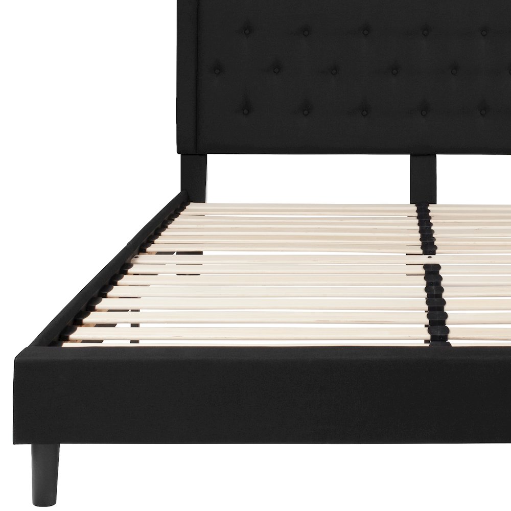King Size Tufted Upholstered Platform Bed in Black Fabric. Picture 9