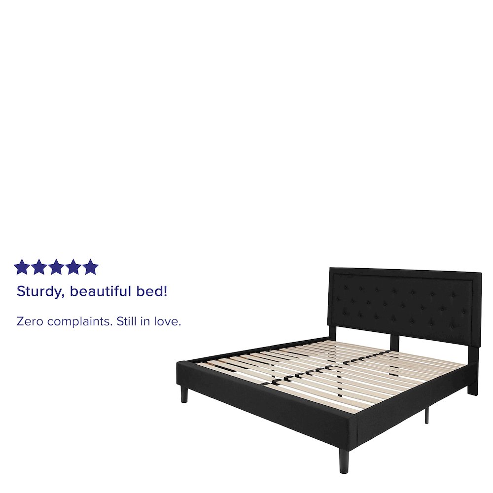 King Size Tufted Upholstered Platform Bed in Black Fabric. Picture 4