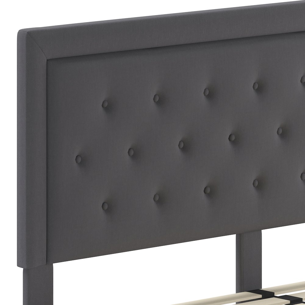 King Size Tufted Upholstered Platform Bed in Dark Gray Fabric. Picture 7