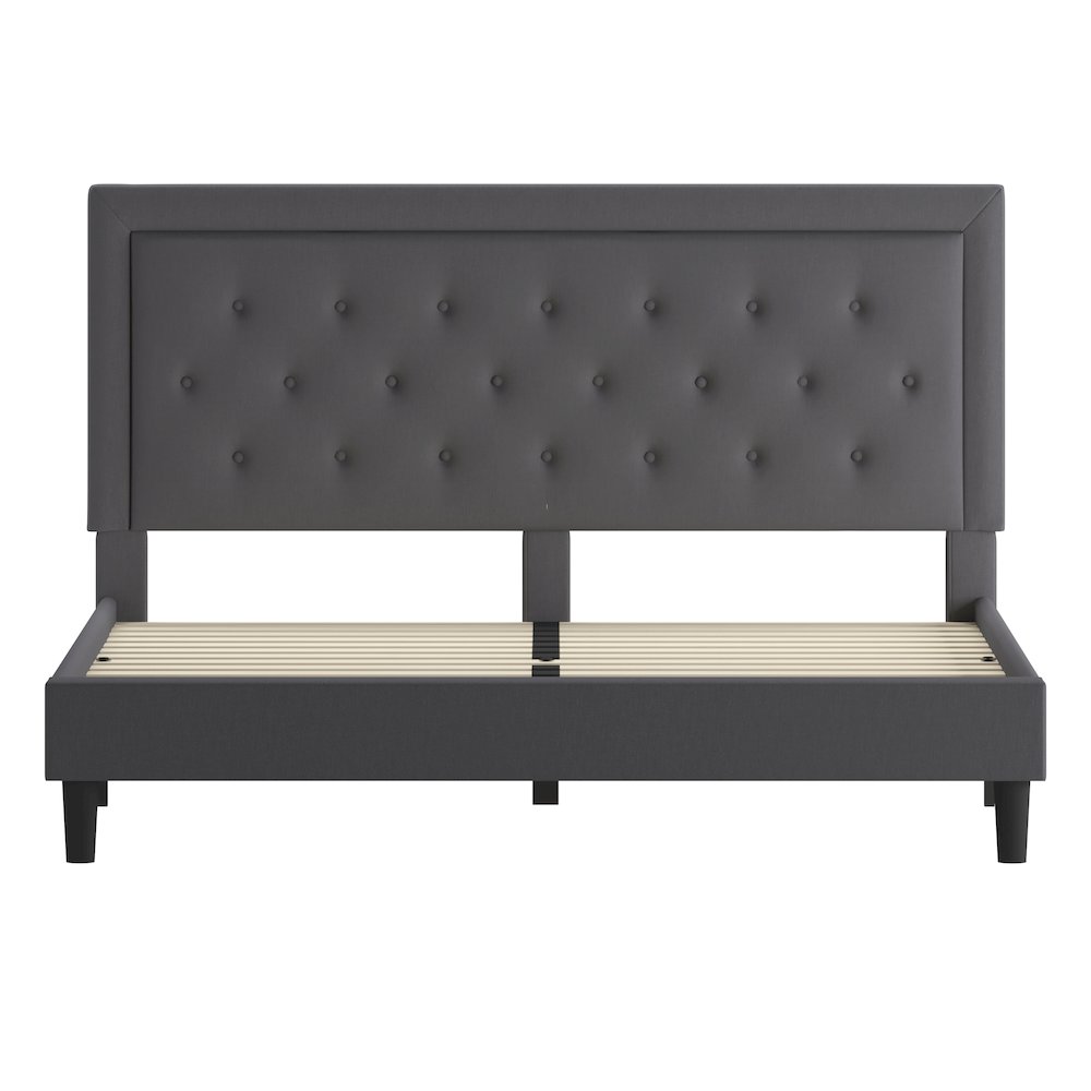 King Size Tufted Upholstered Platform Bed in Dark Gray Fabric. Picture 9