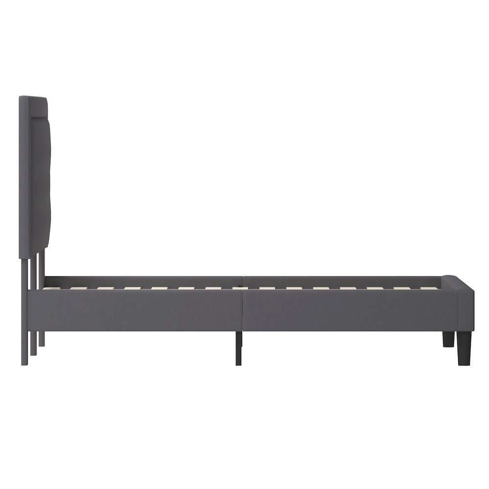 King Size Tufted Upholstered Platform Bed in Dark Gray Fabric. Picture 8