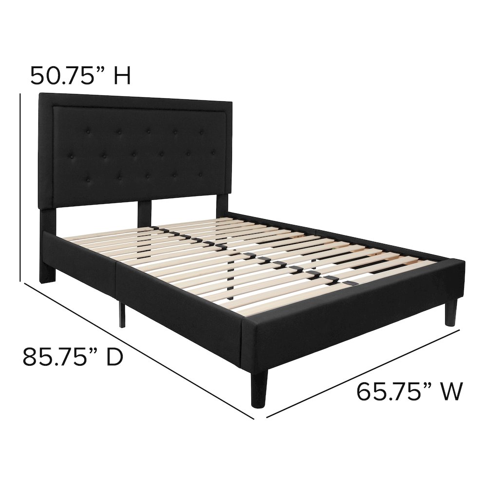 Queen Size Tufted Upholstered Platform Bed in Black Fabric. Picture 5