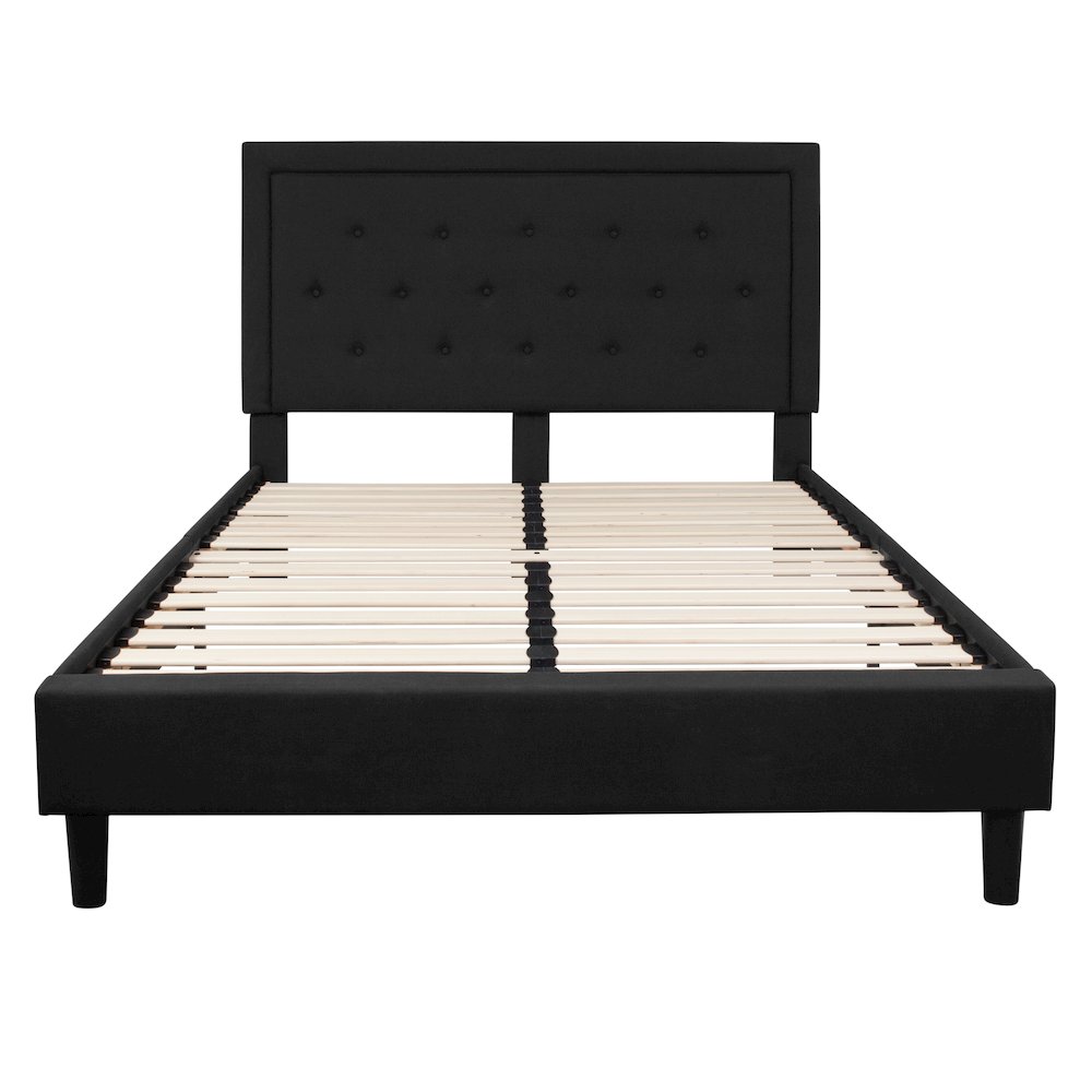 Queen Size Tufted Upholstered Platform Bed in Black Fabric. Picture 6