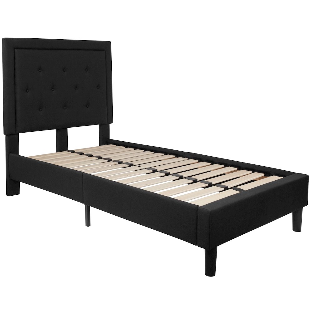 Twin Size Tufted Upholstered Platform Bed in Black Fabric. Picture 1