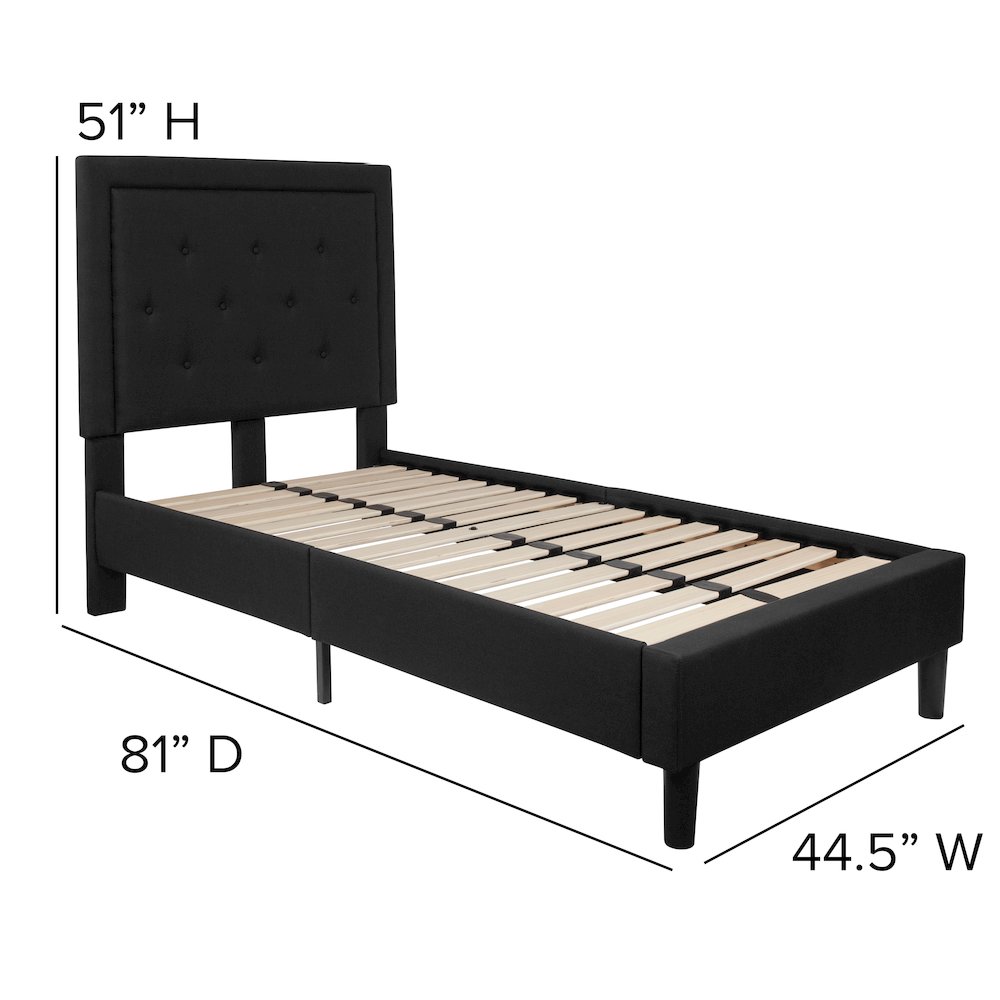Twin Size Tufted Upholstered Platform Bed in Black Fabric. Picture 5