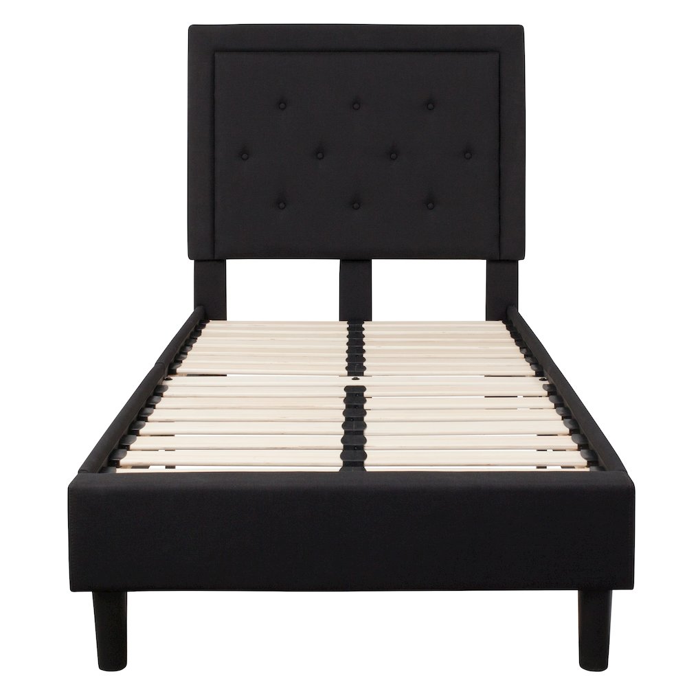 Twin Size Tufted Upholstered Platform Bed in Black Fabric. Picture 6