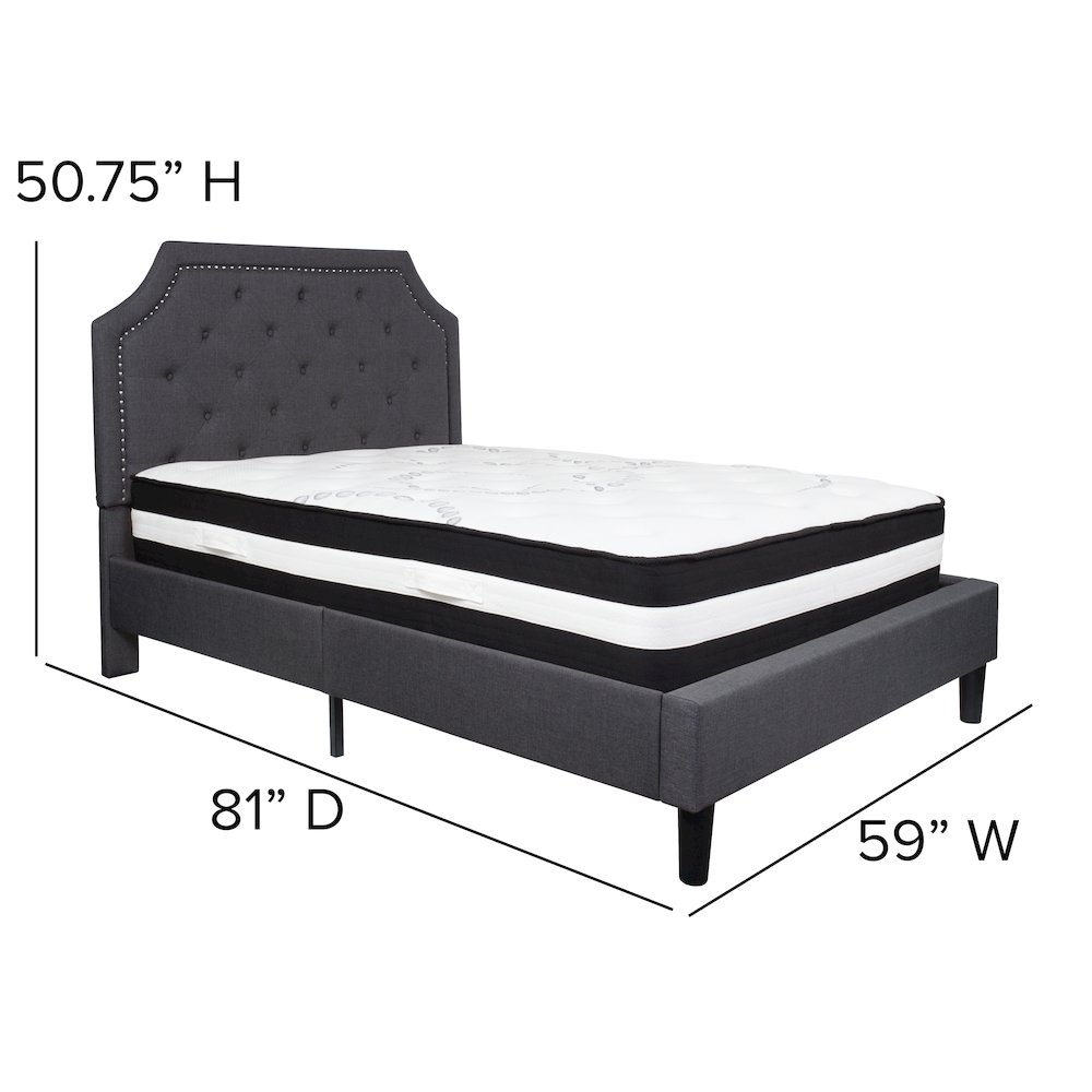 Full Size Platform Bed in Dark Gray Fabric with Pocket Spring Mattress. Picture 4