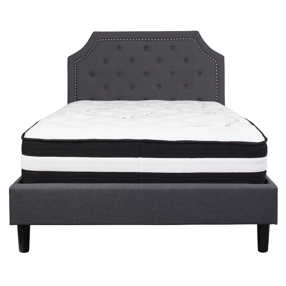 Full Size Platform Bed in Dark Gray Fabric with Pocket Spring Mattress. Picture 5