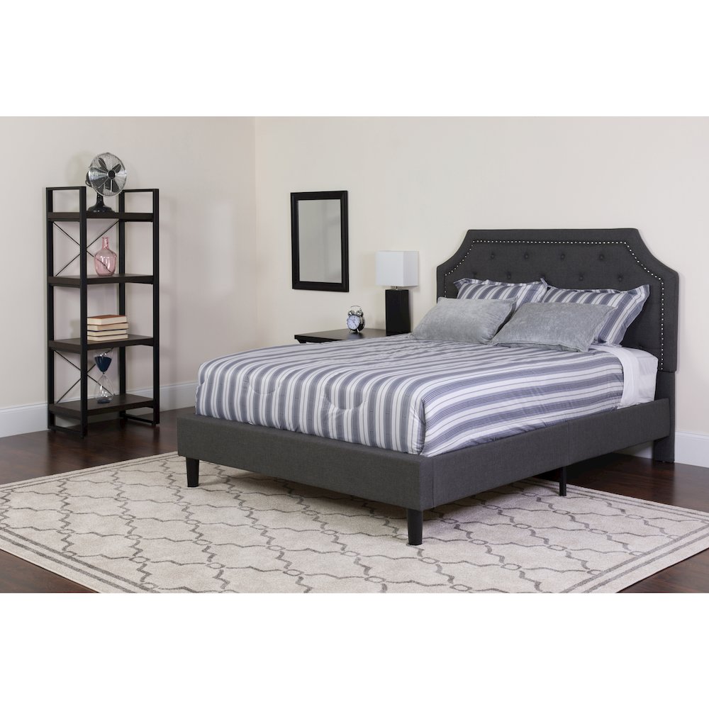 Full Size Platform Bed in Dark Gray Fabric with Pocket Spring Mattress. Picture 2