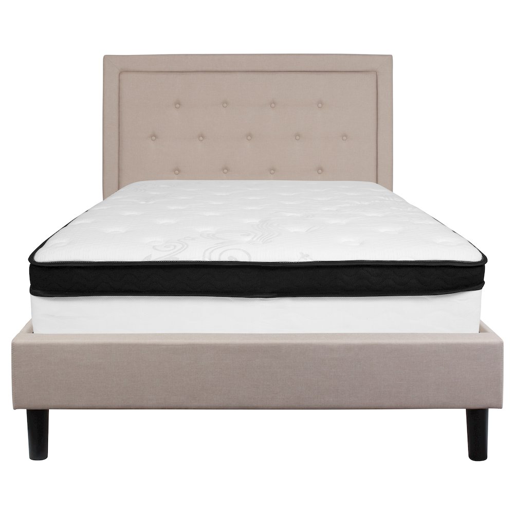 Full Size Platform Bed in Beige Fabric with Memory Foam Mattress. Picture 5