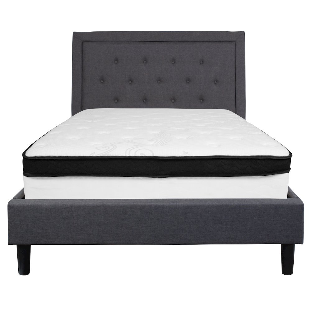 Full Size Panel Tufted Upholstered Platform Bed in Dark Gray Fabric with Memory Foam Mattress. Picture 3