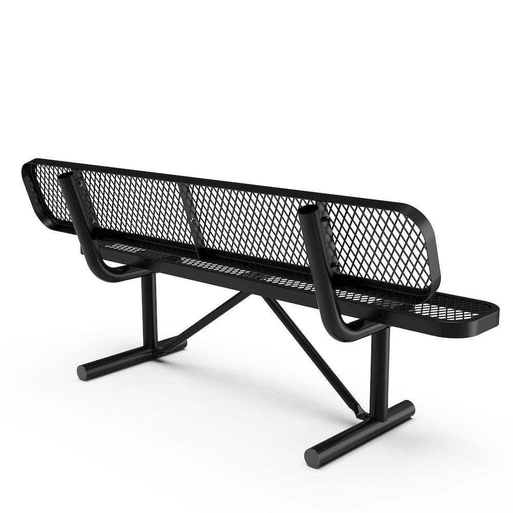 6' Commercial Grade Expanded Metal Bench with Backrest for up to 3 Adults, Black. Picture 6