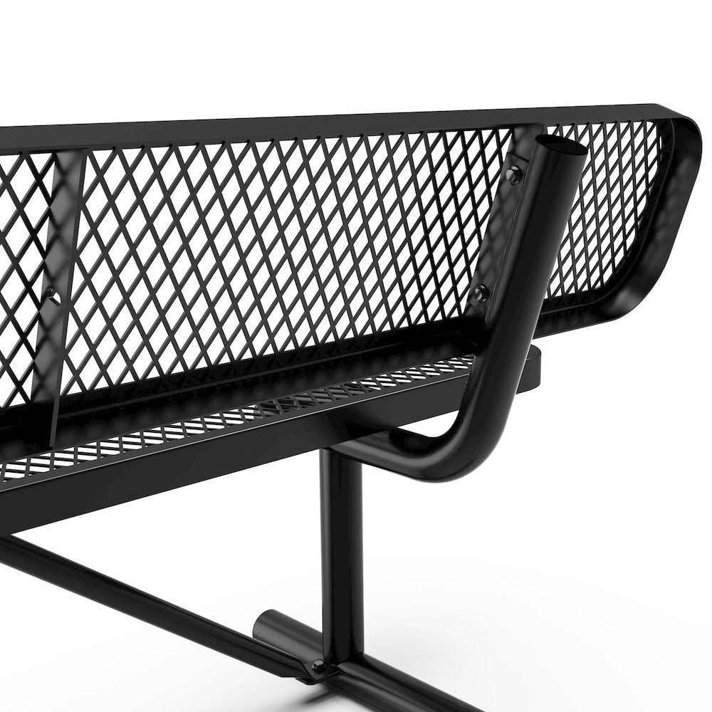 6' Commercial Grade Expanded Metal Bench with Backrest for up to 3 Adults, Black. Picture 7