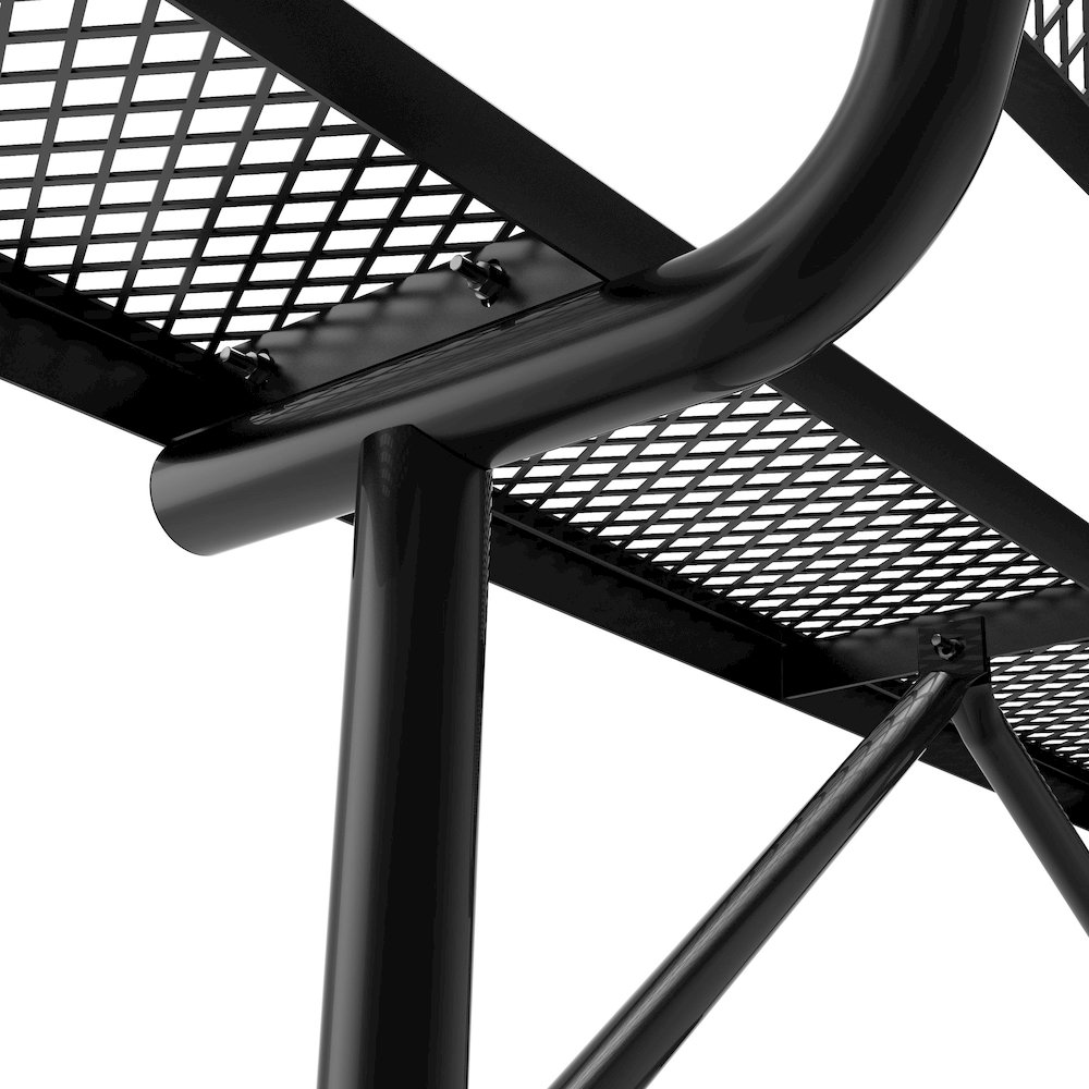 6' Commercial Grade Expanded Metal Bench with Backrest for up to 3 Adults, Black. Picture 11
