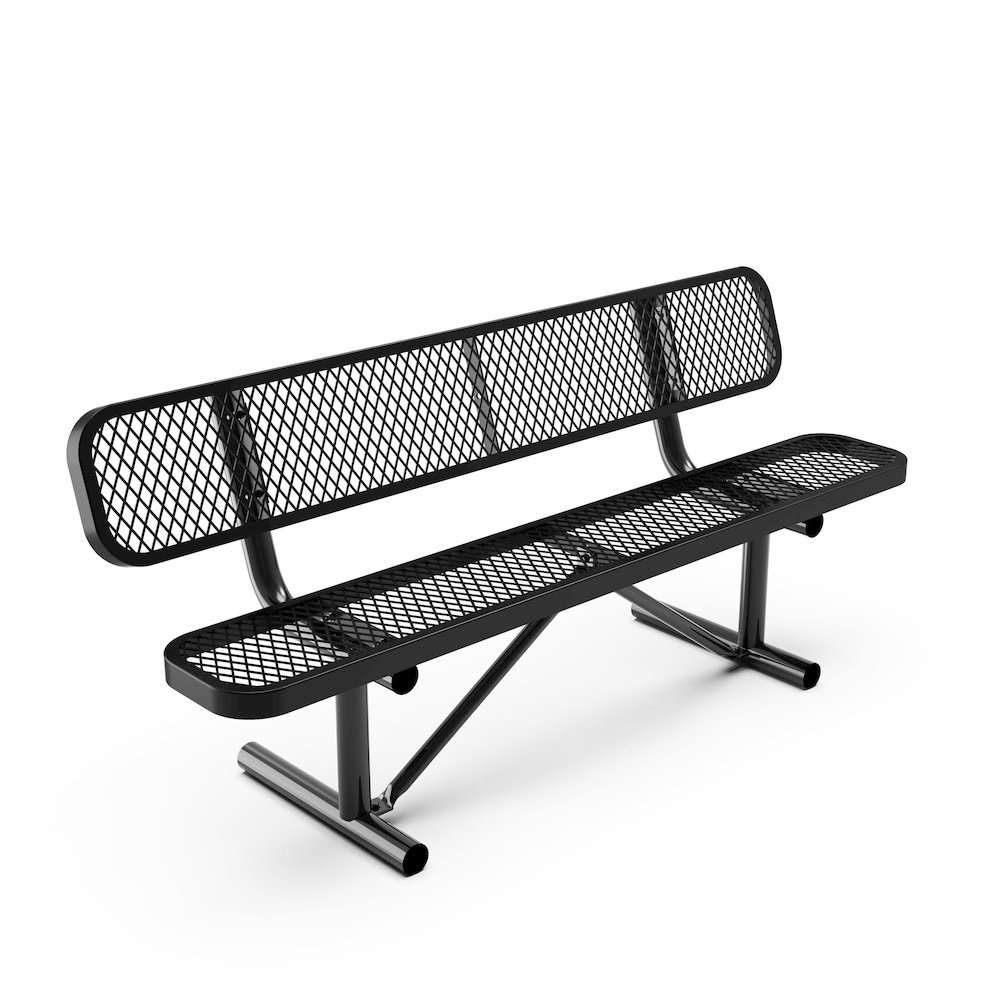6' Commercial Grade Expanded Metal Bench with Backrest for up to 3 Adults, Black. Picture 12