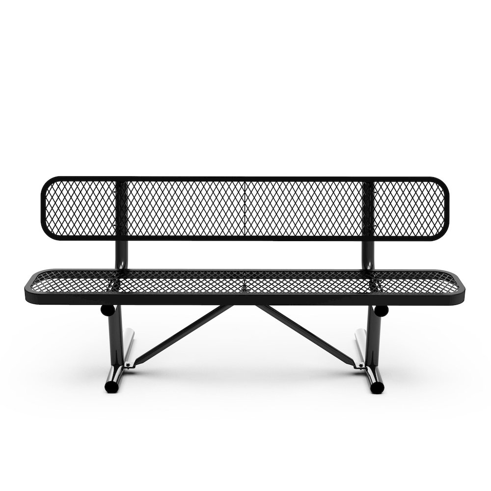 6' Commercial Grade Expanded Metal Bench with Backrest for up to 3 Adults, Black. Picture 9