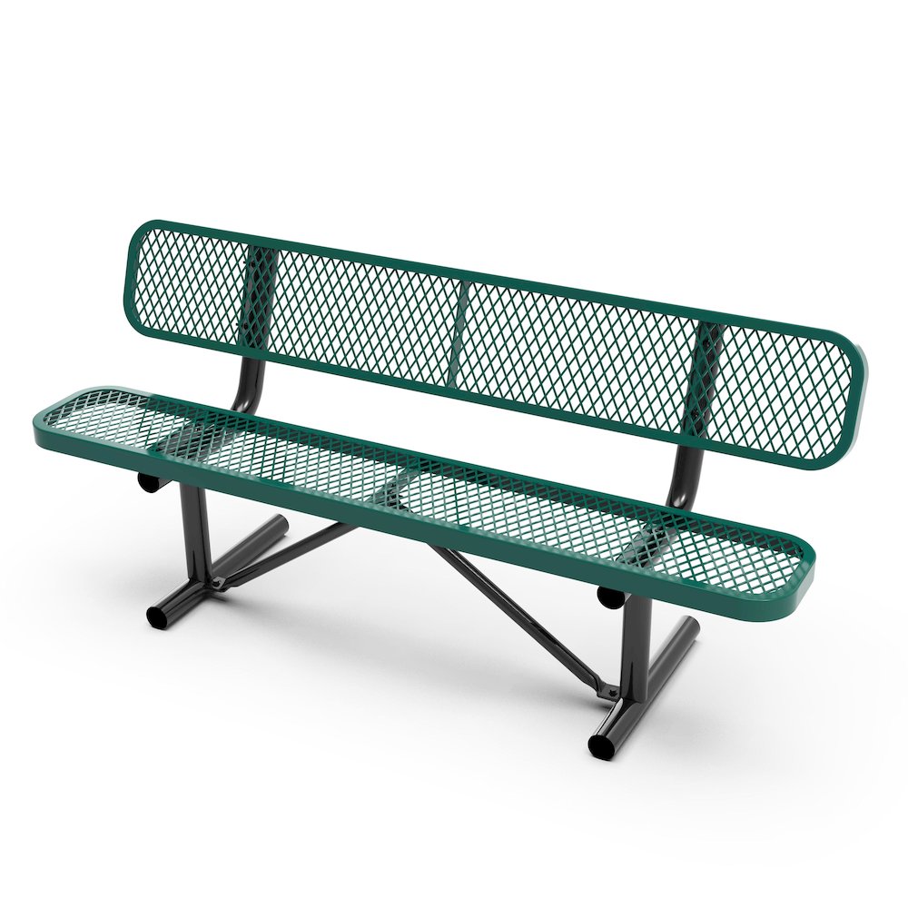 6' Commercial Grade Expanded Metal Bench with Backrest for up to 3 Adults, Green. Picture 1