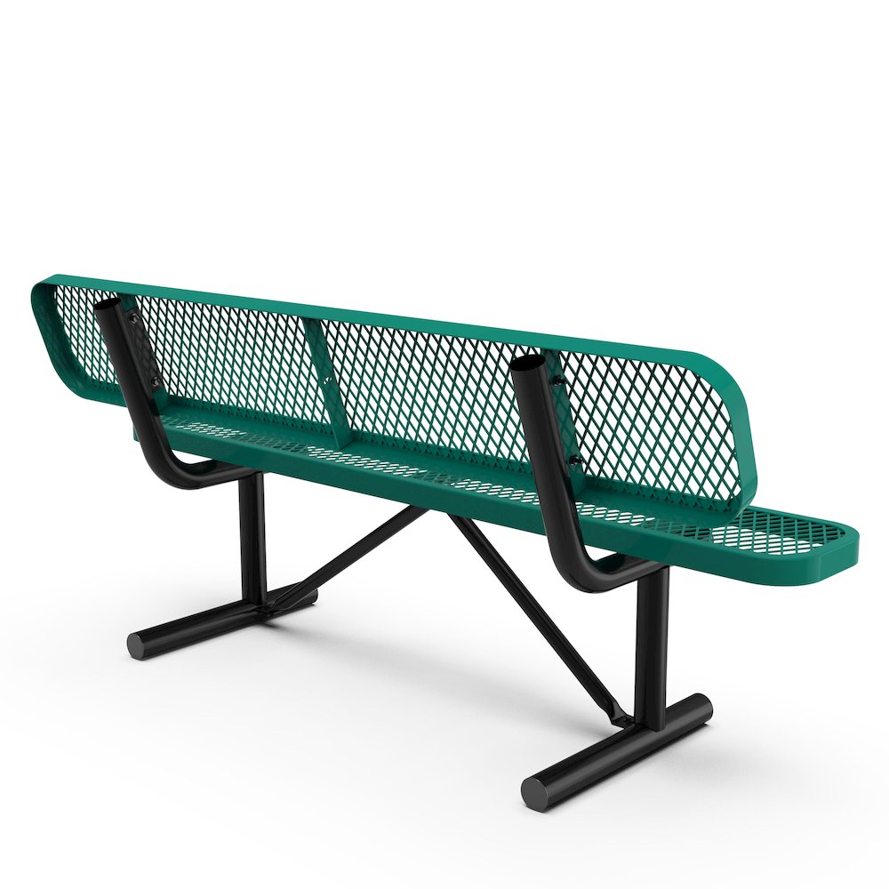 6' Commercial Grade Expanded Metal Bench with Backrest for up to 3 Adults, Green. Picture 6