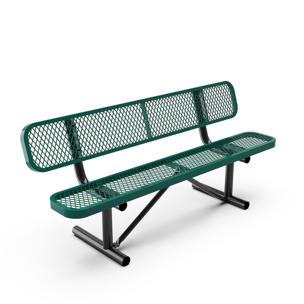 6' Commercial Grade Expanded Metal Bench with Backrest for up to 3 Adults, Green. Picture 12