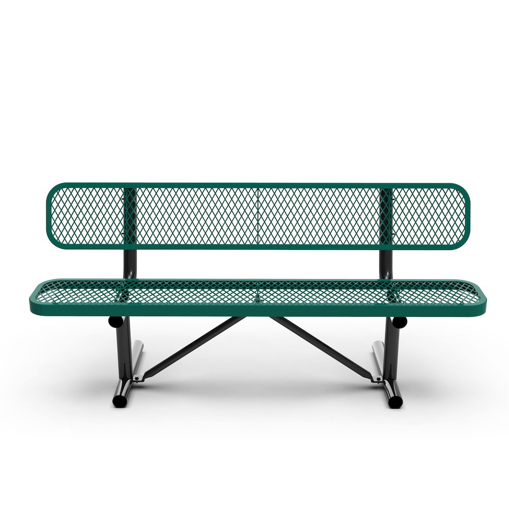 6' Commercial Grade Expanded Metal Bench with Backrest for up to 3 Adults, Green. Picture 9