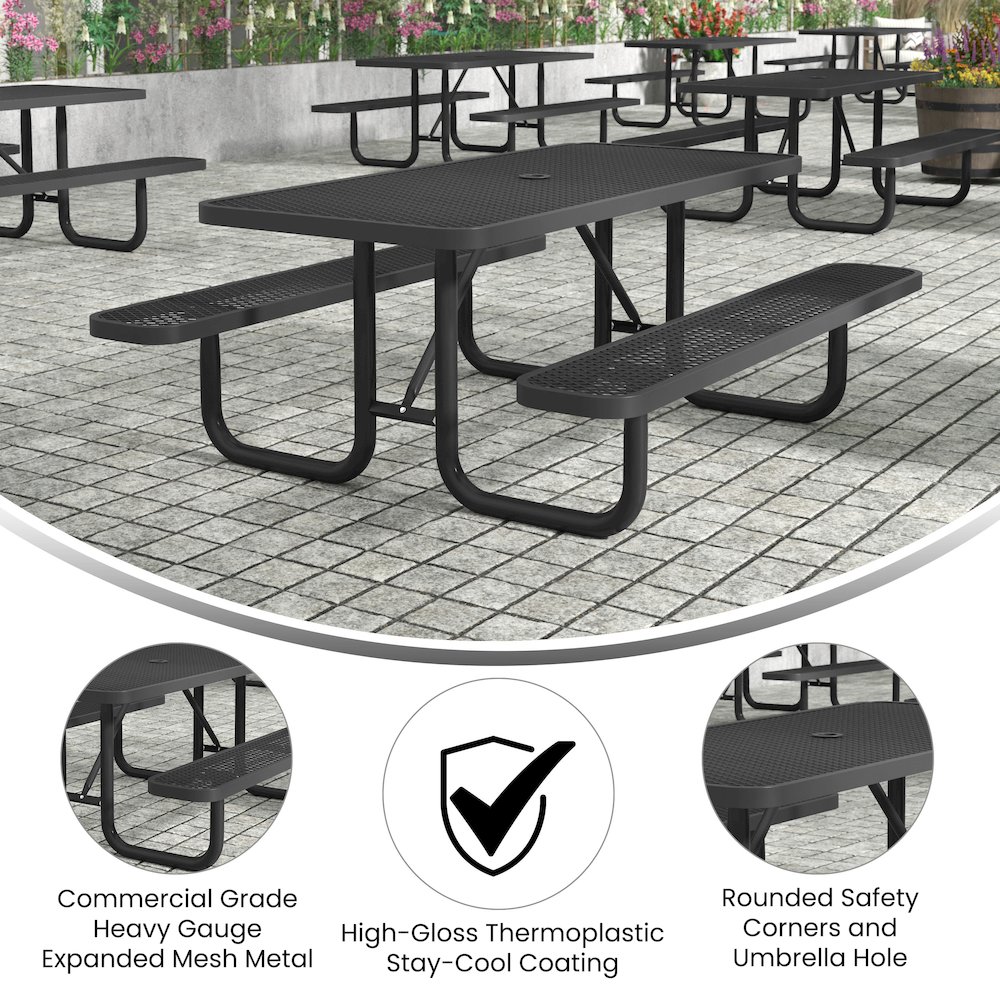 Mantilla 6' Rectangular Outdoor Picnic Table, Black. Picture 4