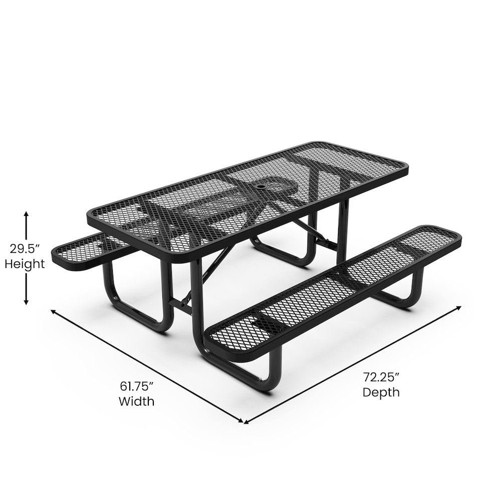 Mantilla 6' Rectangular Outdoor Picnic Table, Black. Picture 5