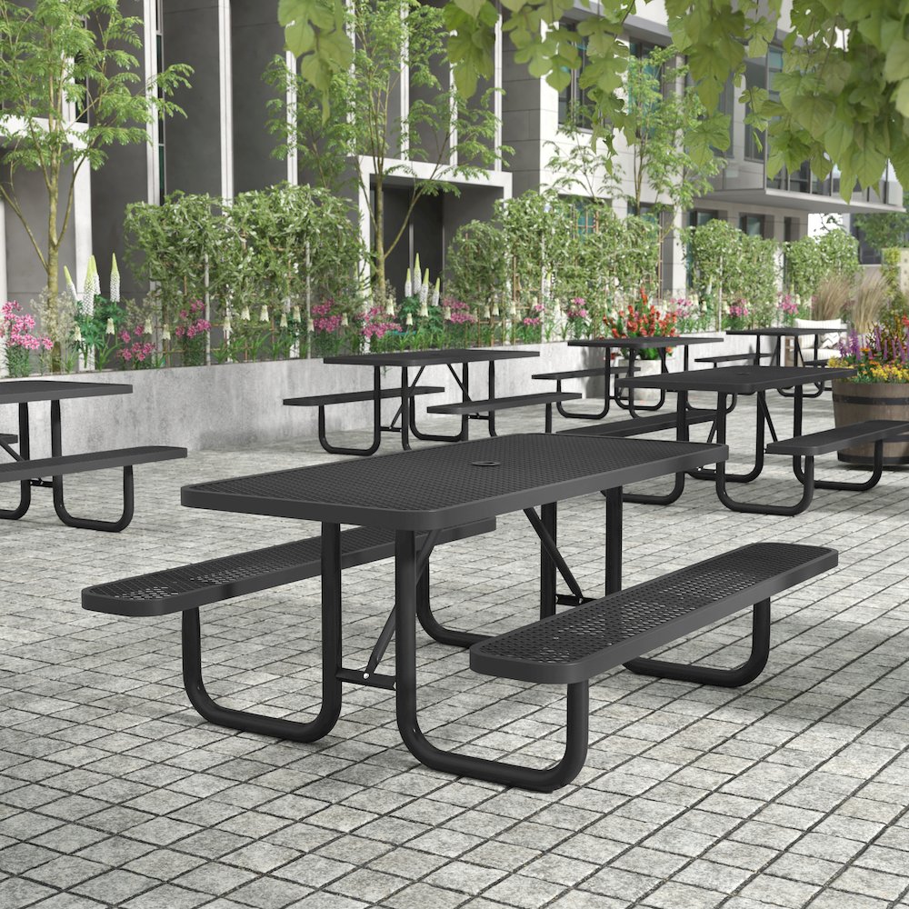 Mantilla 6' Rectangular Outdoor Picnic Table, Black. Picture 3