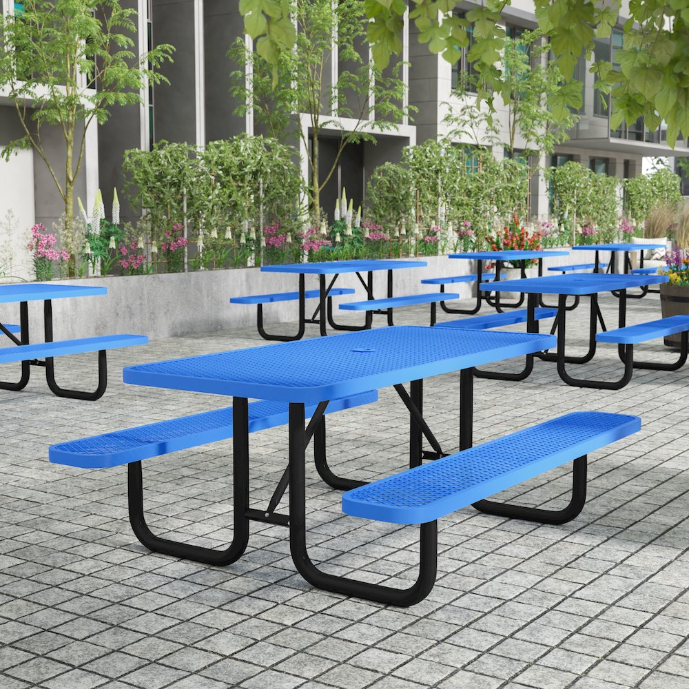 Mantilla 6' Rectangular Outdoor Picnic Table, Blue. Picture 3