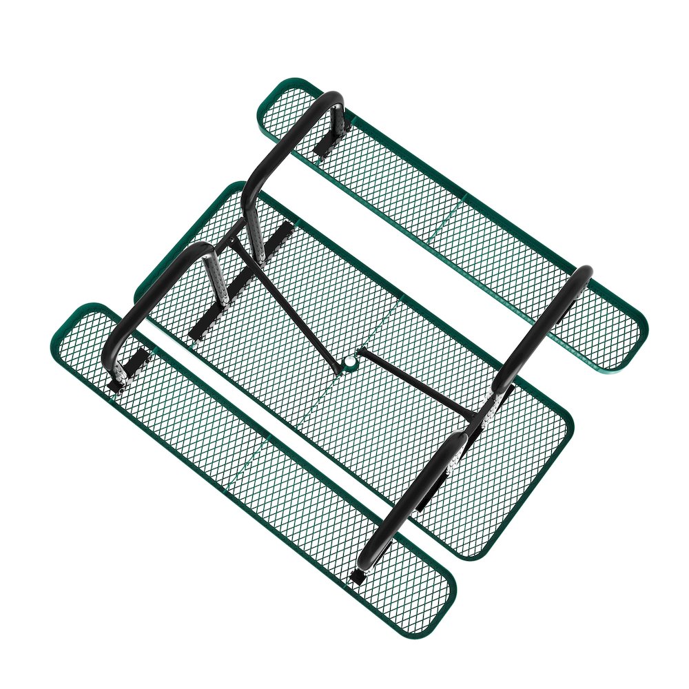 6' Rectangular Outdoor Picnic Table with Green Expanded Metal Mesh Top and Seats. Picture 12