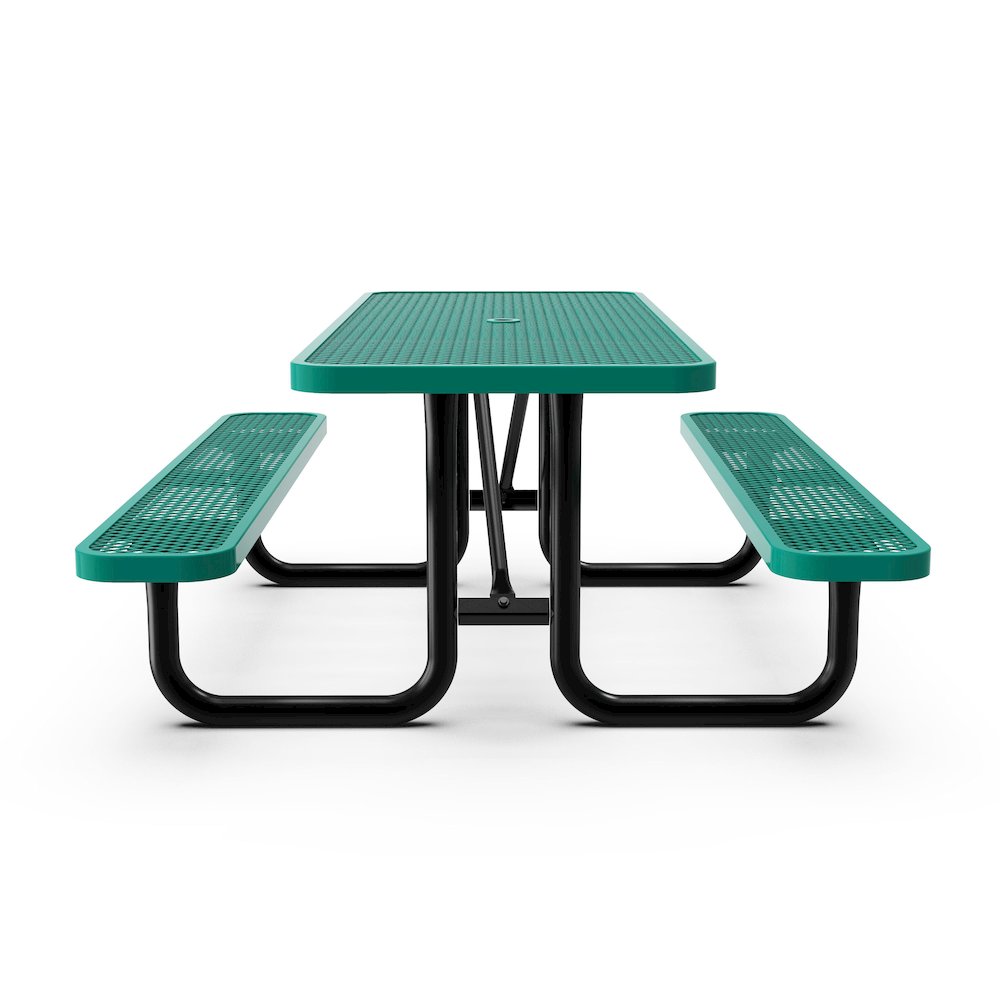 6' Rectangular Outdoor Picnic Table with Green Expanded Metal Mesh Top and Seats. Picture 7