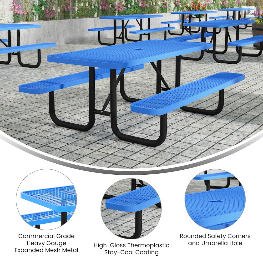 Mantilla 6' Rectangular Outdoor Picnic Table, Blue. Picture 2