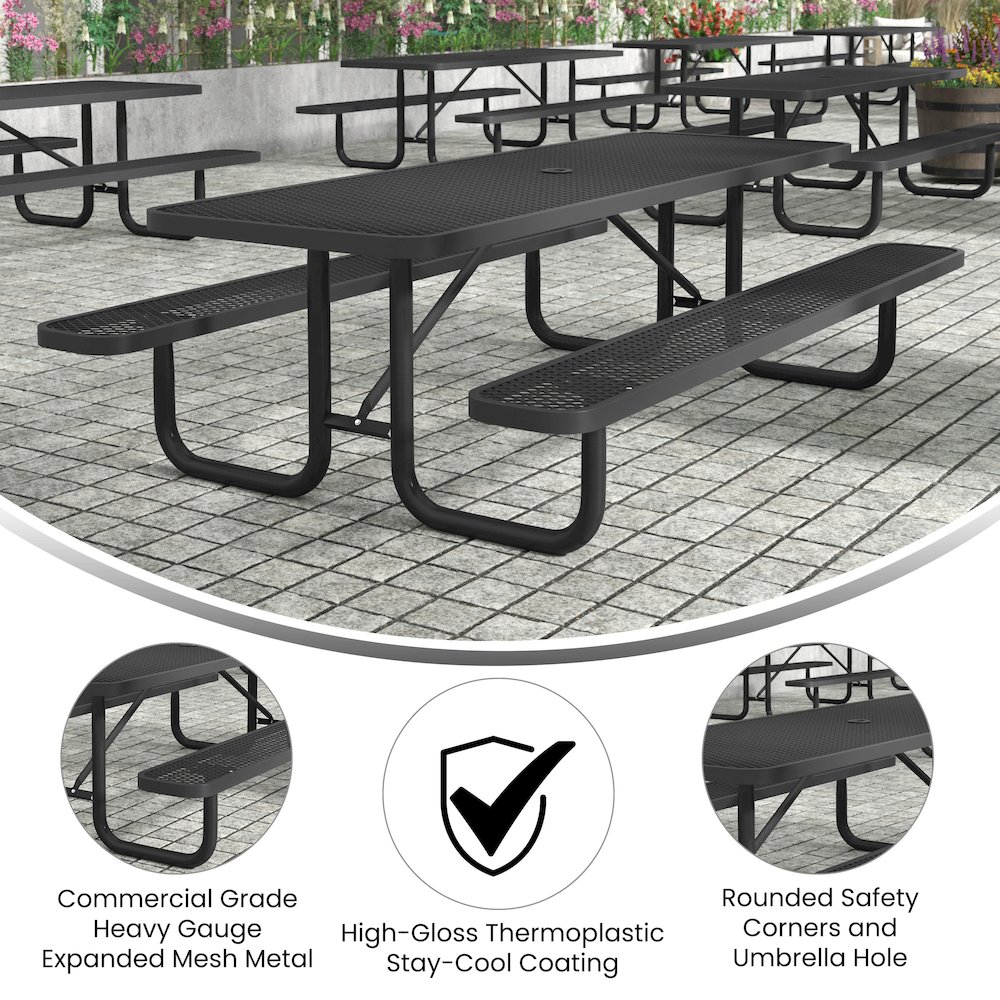 Mantilla 8' Rectangular Outdoor Picnic Table, Black. Picture 4