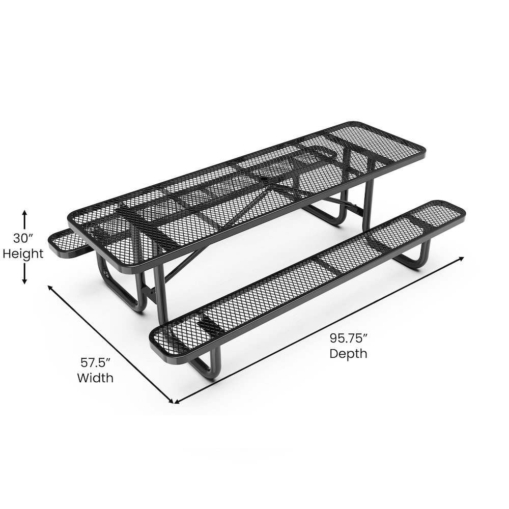 Mantilla 8' Rectangular Outdoor Picnic Table, Black. Picture 5