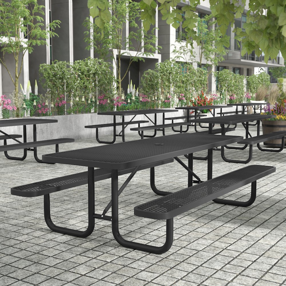Mantilla 8' Rectangular Outdoor Picnic Table, Black. Picture 3